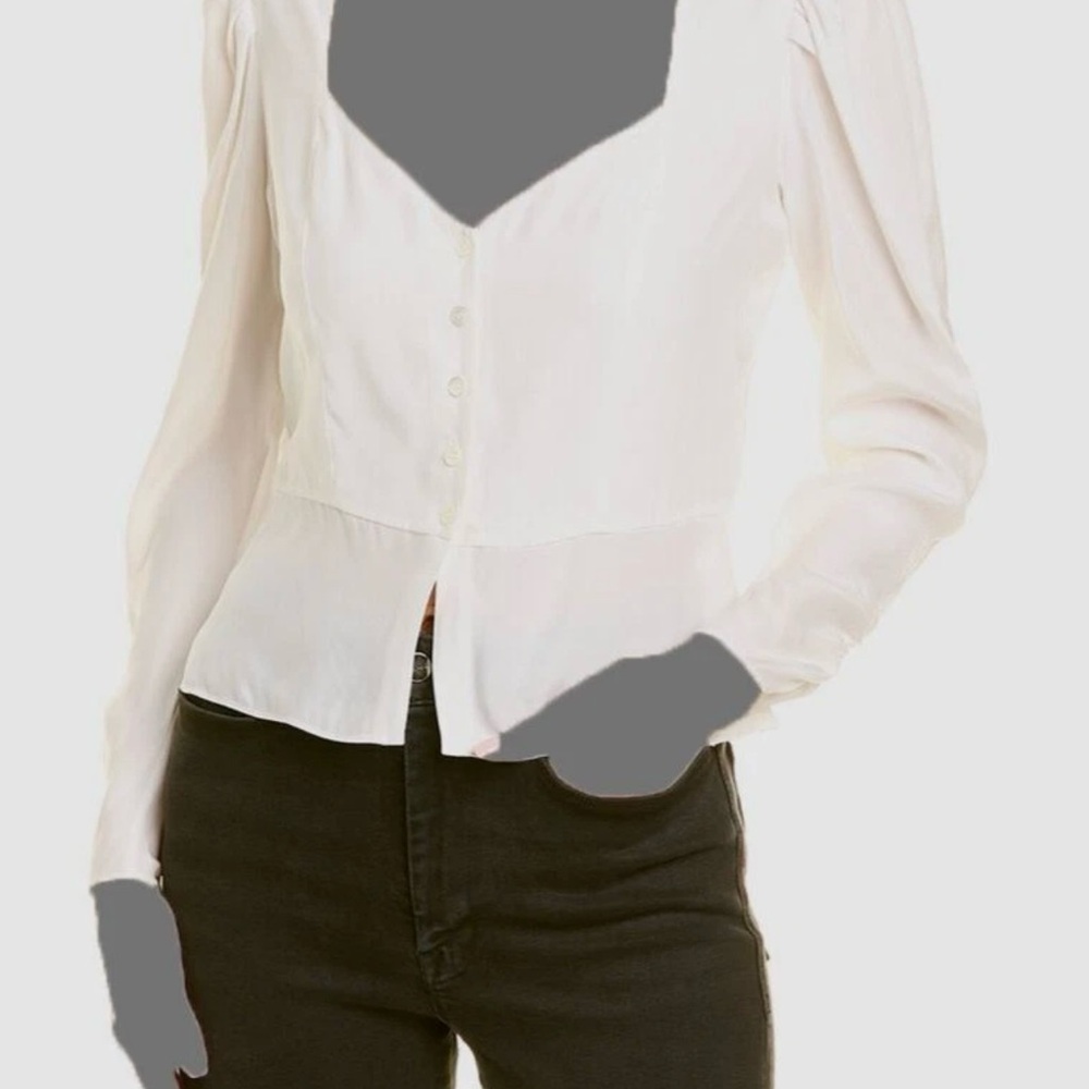 Frame white silk shirted peplum top NWT